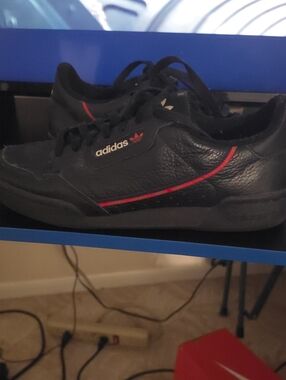 adidas Men’s Black Leather Sneakers with Red Stripe